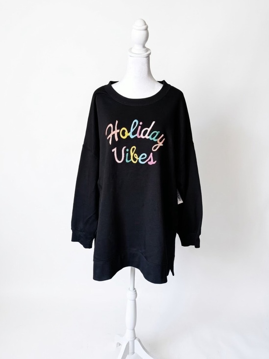 Old Navy Other - Old Navy Black Sweatshirt with Pastel 'Holiday Vibes' Script
